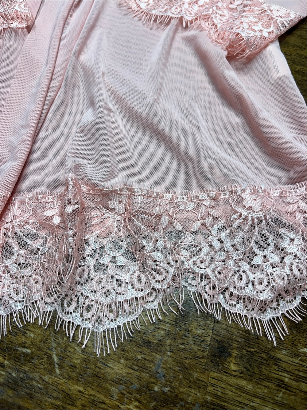 Sheer Lace-Trim Robe - Light Pink - Picture 2 of 5